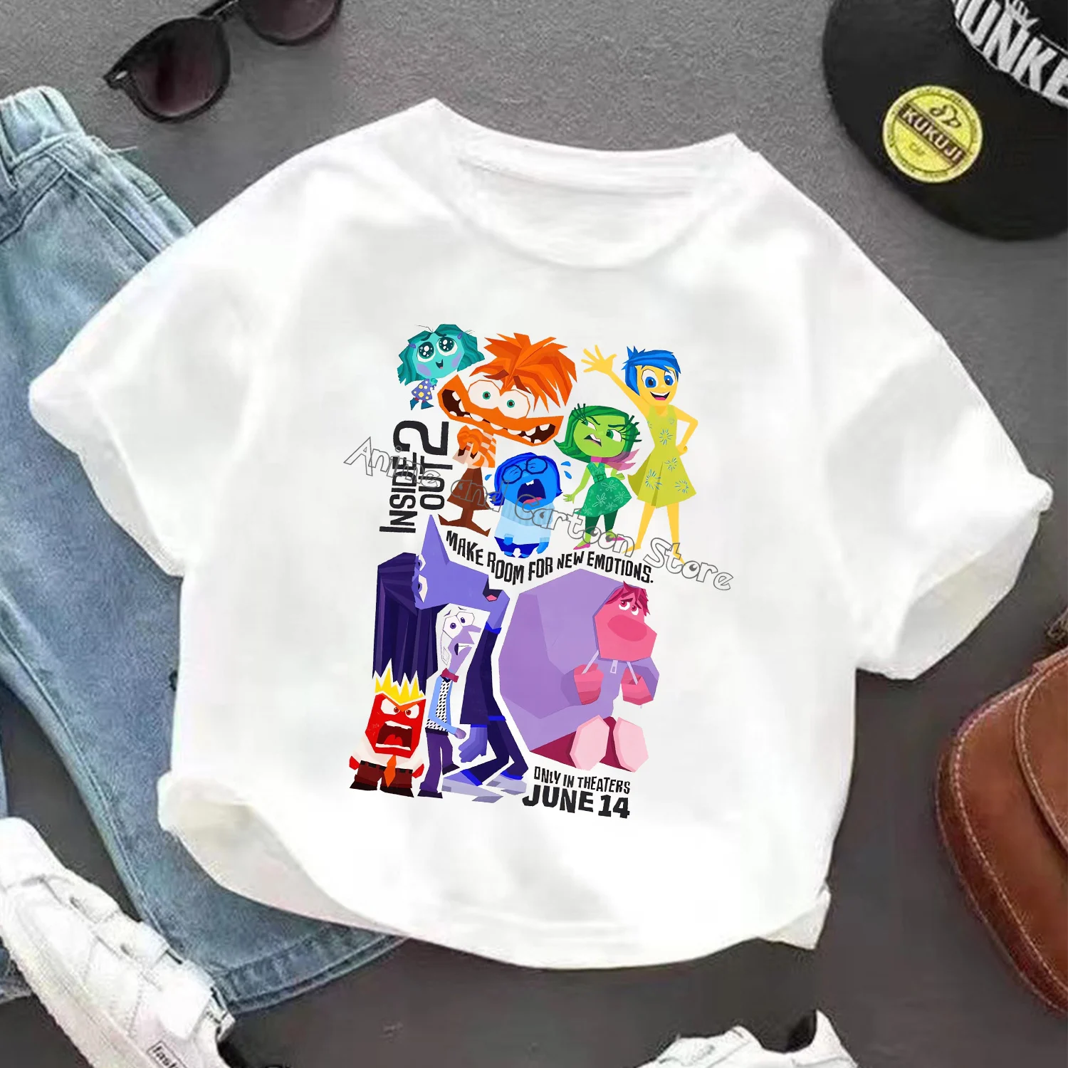 Disney Inside Out 2 New T-shirt Children Cute Cartoon Clothing Trendy Base Tops White Clothes Fashion Sunmer Tee Kids Tops Gift