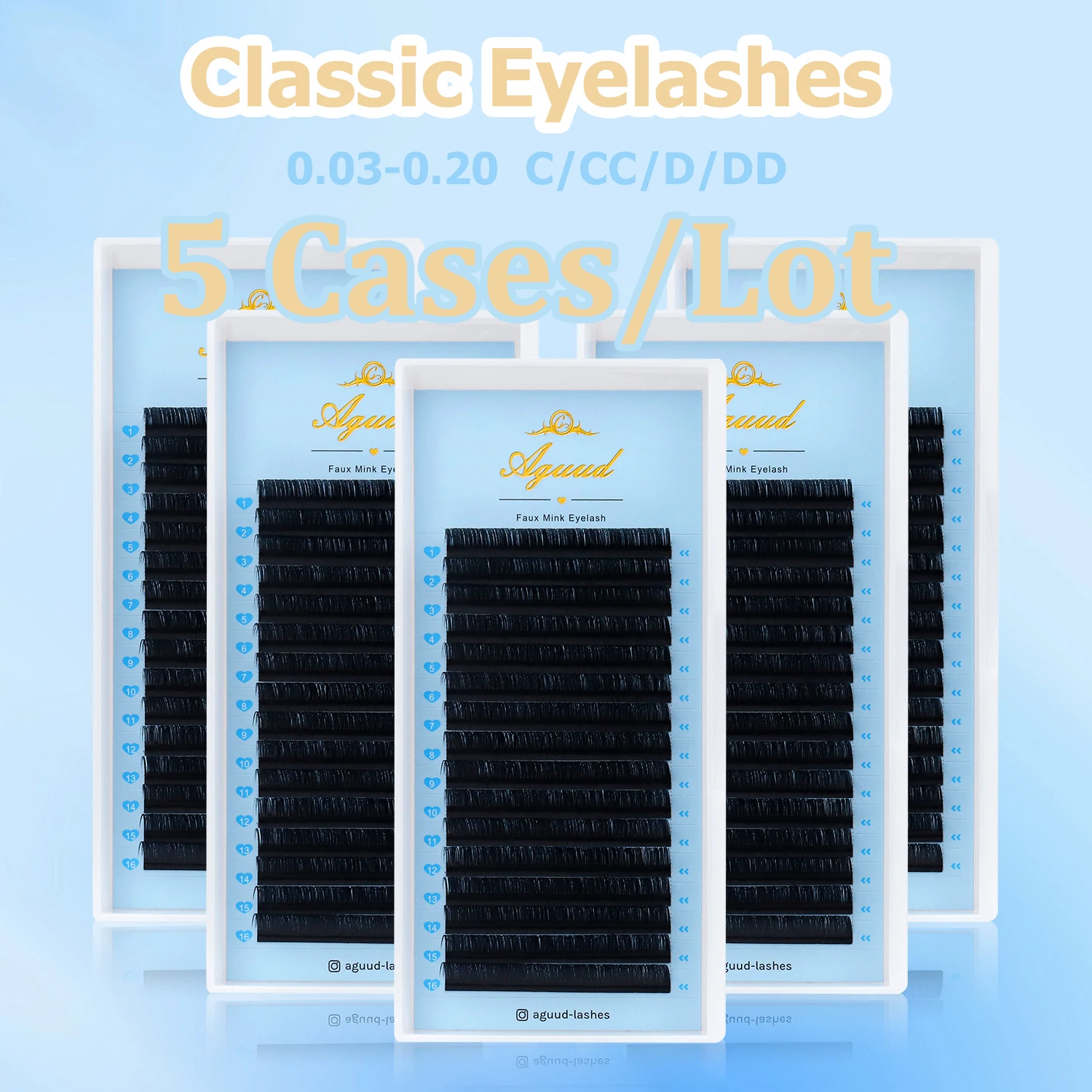 

5 Cases/Lot AGUUD C D CC DD Curl Faux Mink Eyelashes Extension High Quality Individual Eyelashes Artificial Fake False Eyelashes