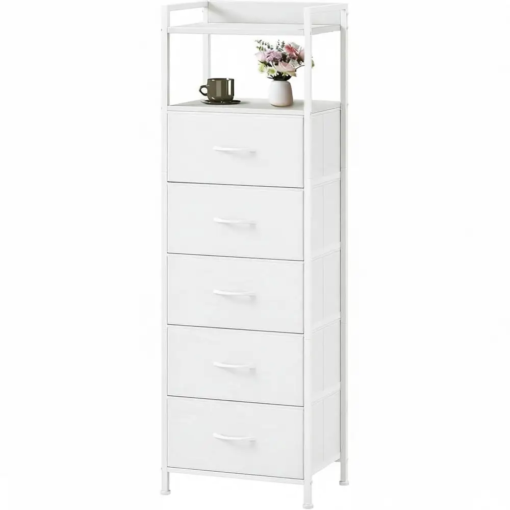 

Tall Night Stand, Bedroom, 5 Drawer Dresser, Fabric Drawer Organizer, Kids Dorm Room, Closet Laundry Entryway