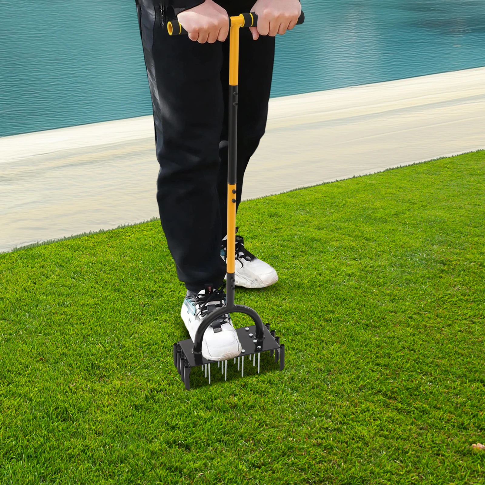 2-in-1-Rasenbelüftungswerkzeug, manuelles Rasenbelüfterwerkzeug mit 16 Spikes und 8 Entkern für Gartengras, loser Boden, verhindert Verdichtung – Detail 2
