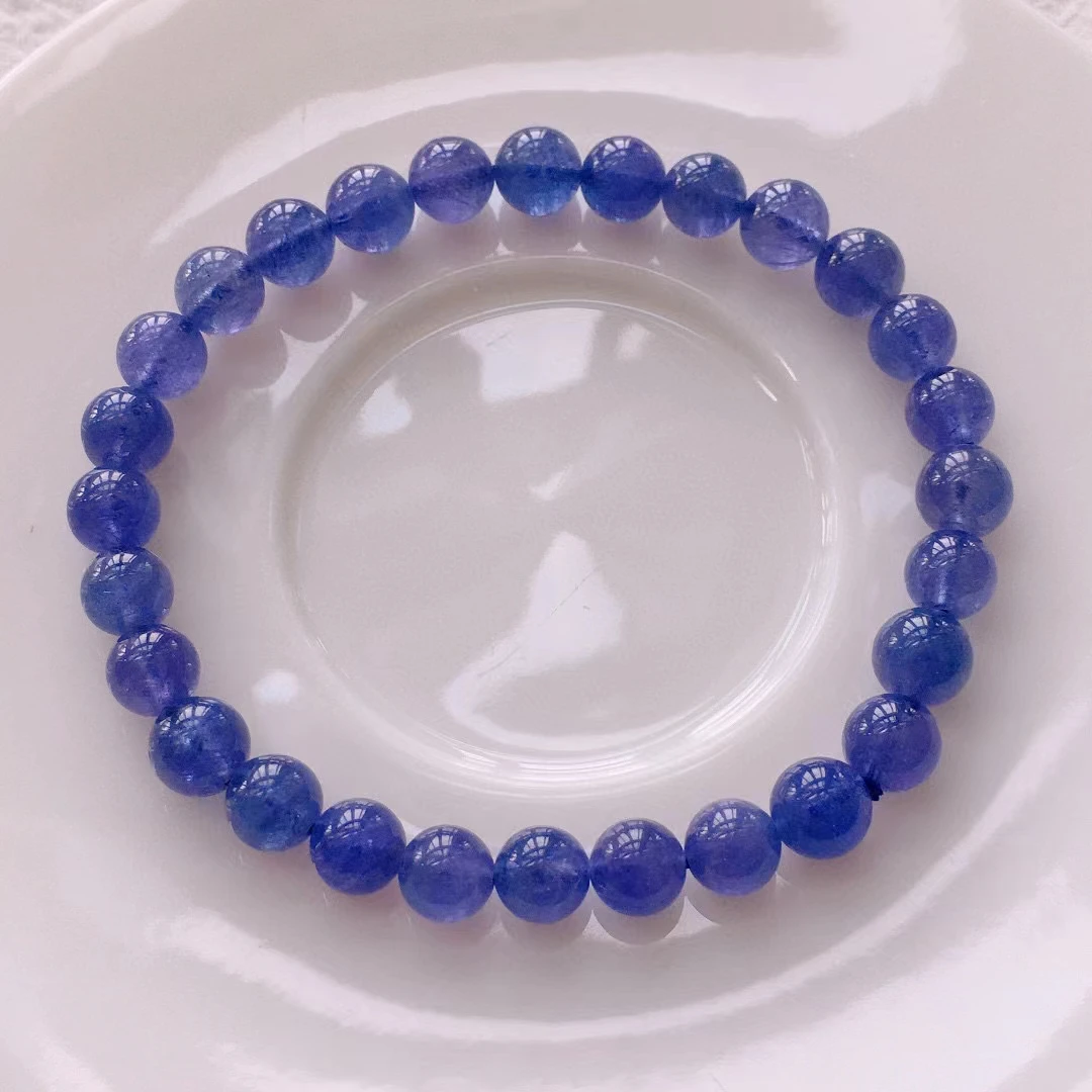 Natural Blue Tanzanite Tanzania Round Beads Bracelet 6.5mm For Women Men Tanzanite Jewelry Beads Wealthy Stone Rare AAAAAAA