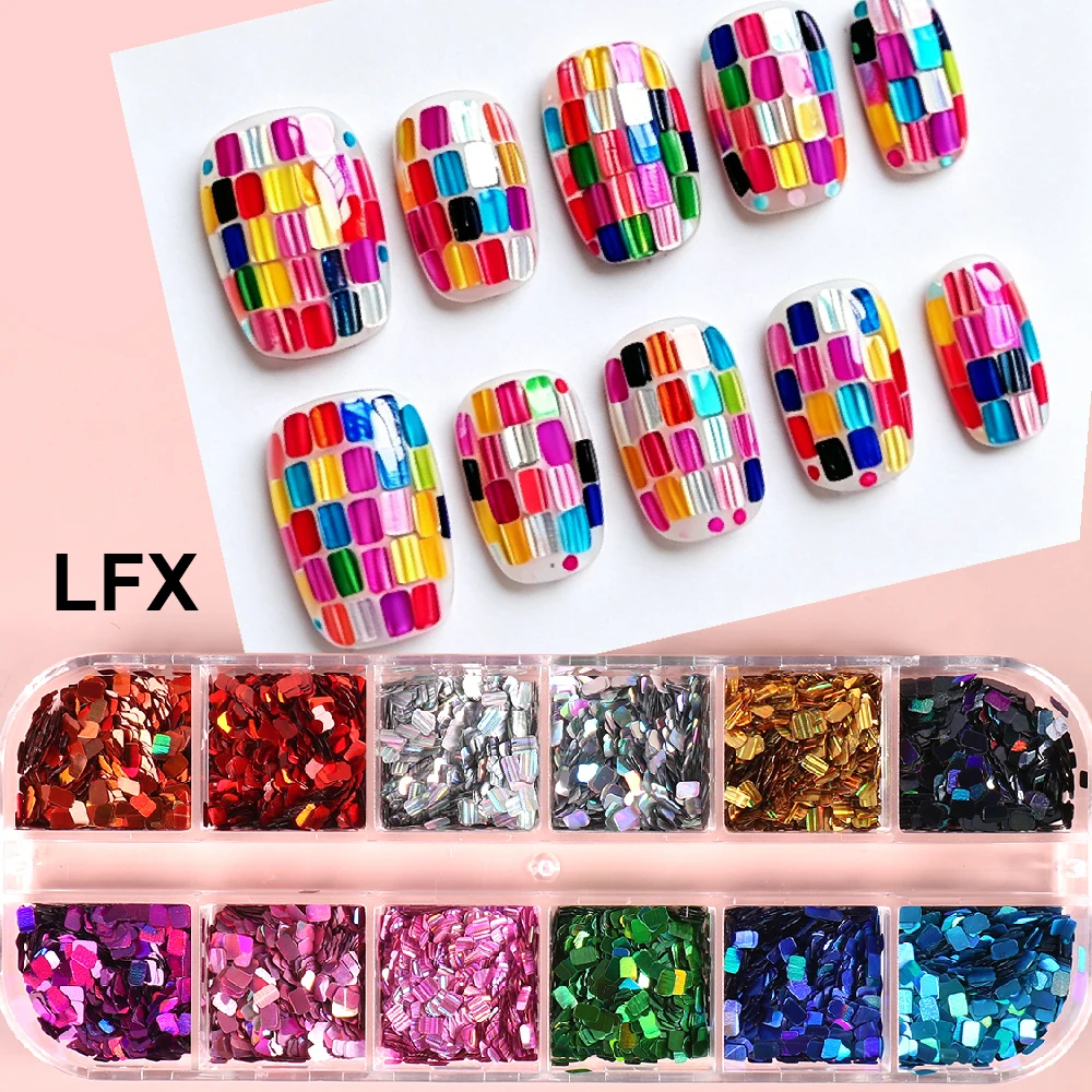 SWEET TREND-12 Farben Holographische Quadratische Nagel-Pailletten Laser-Glänzende Disco-Pailletten Glitzer-Flocken Dekorationen Zubehör – Detail 9