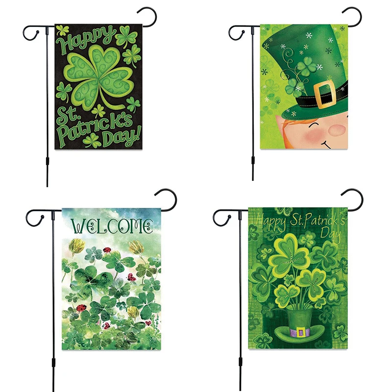 St Patrick's Day Garden Flag Polyester Warp Knitted Fabric Satin Green Irish Festival Decoration Banner yl83