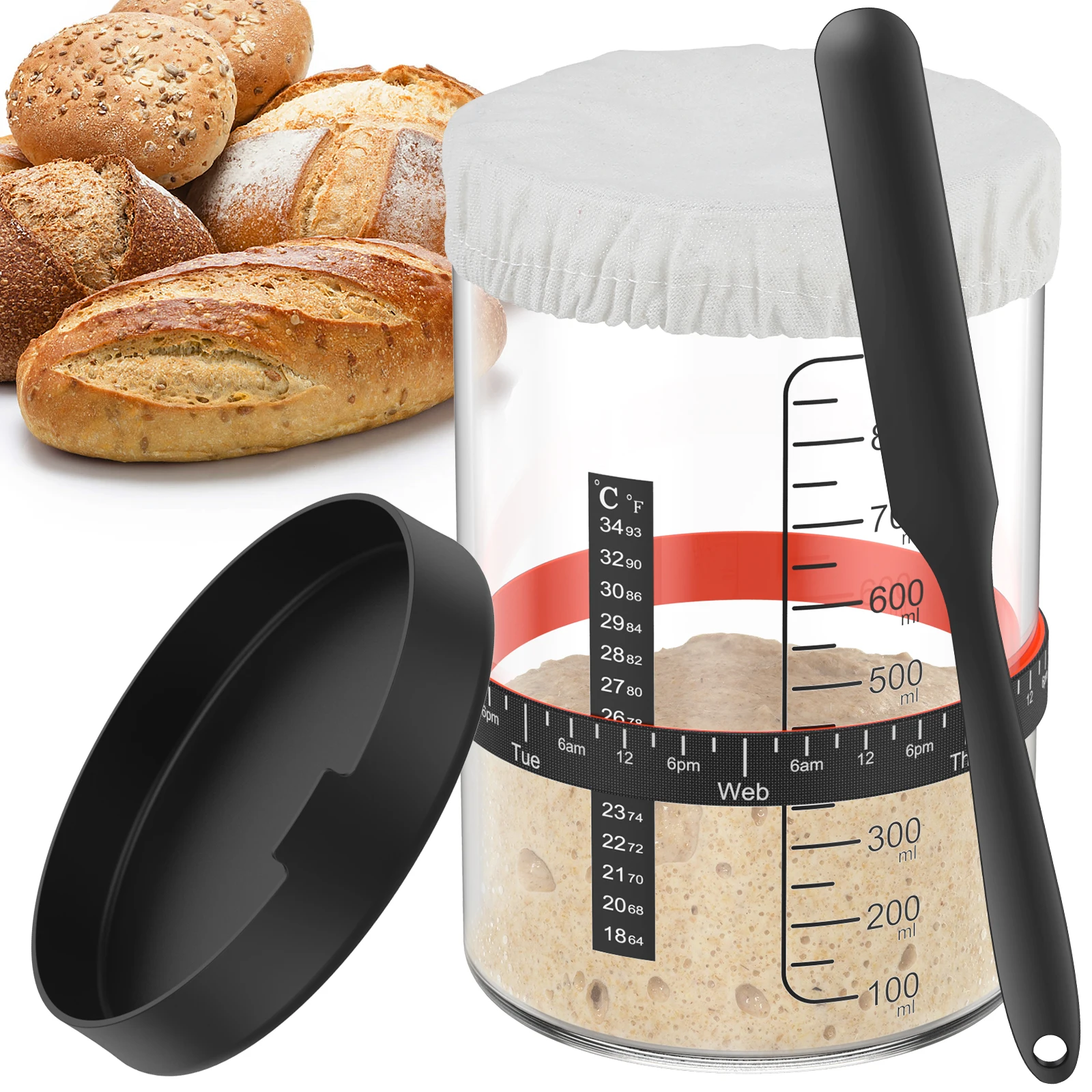 5/7 szt. Słoik do fermentacji ciasta 1000 ml Pojemnik na zakwas Przezroczysty szklany słoik z pokrywką Słoik do fermentacji do pieczenia Przechowywanie żywności