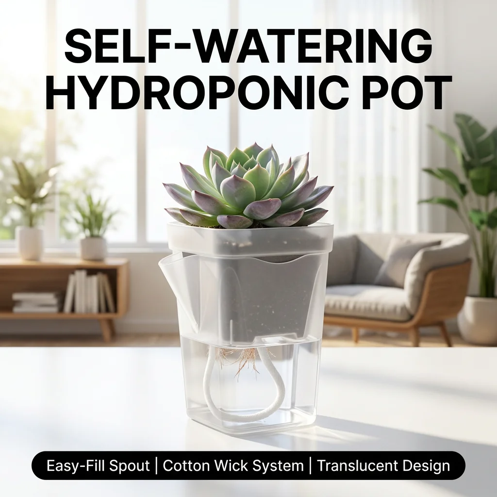Thickened semi-transparent hydroponic dwarf square succulent plastic pot with white graduated markings and suction cup