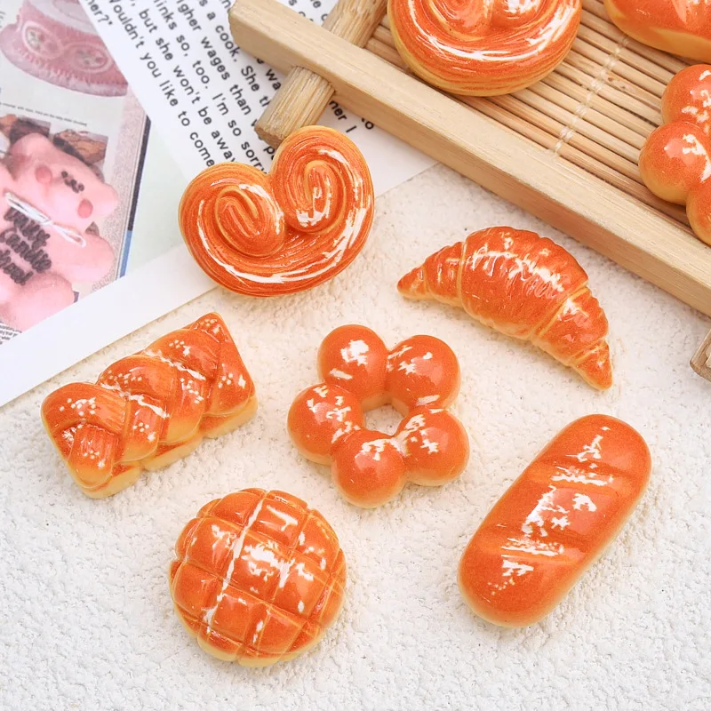 

100pcs Kawaii Resin Simulation Bread Flatback Cabochons For Doll House Decor Accessories