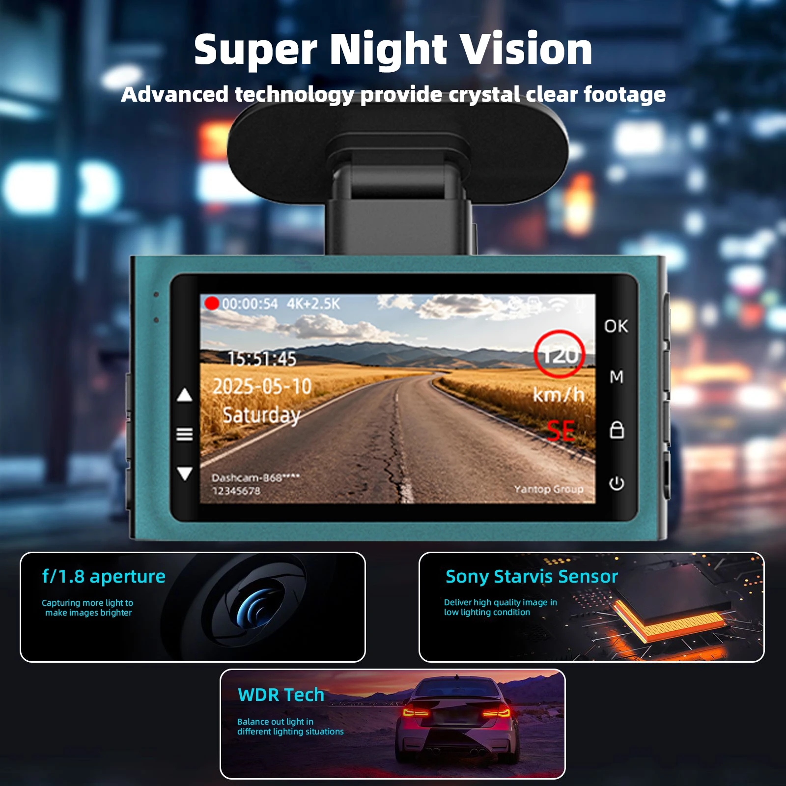 Dash Cam 4K Front Camera WiFi Driving Recorder Optional 2.5K Rear Camera GPS Supports 24H Parking Monitoring Car DVR - view 6