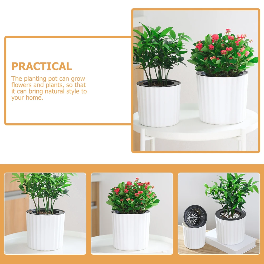 

2 Pcs Self Priming Lazy Basin Watering Flowerpot Self-absorbing Pots Plants Household Hydroponic Orchid Plastic Planter Office