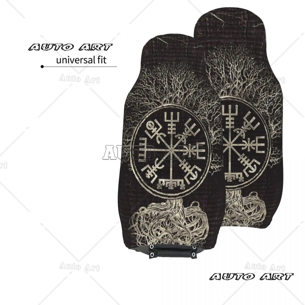 Vegvisir i drzewo życia Yggdrasil Pokrowiec na fotel samochodowy Niestandardowy nadruk Uniwersalny przedni ochraniacz Akcesoria Zestaw poduszek — zdjęcie 5