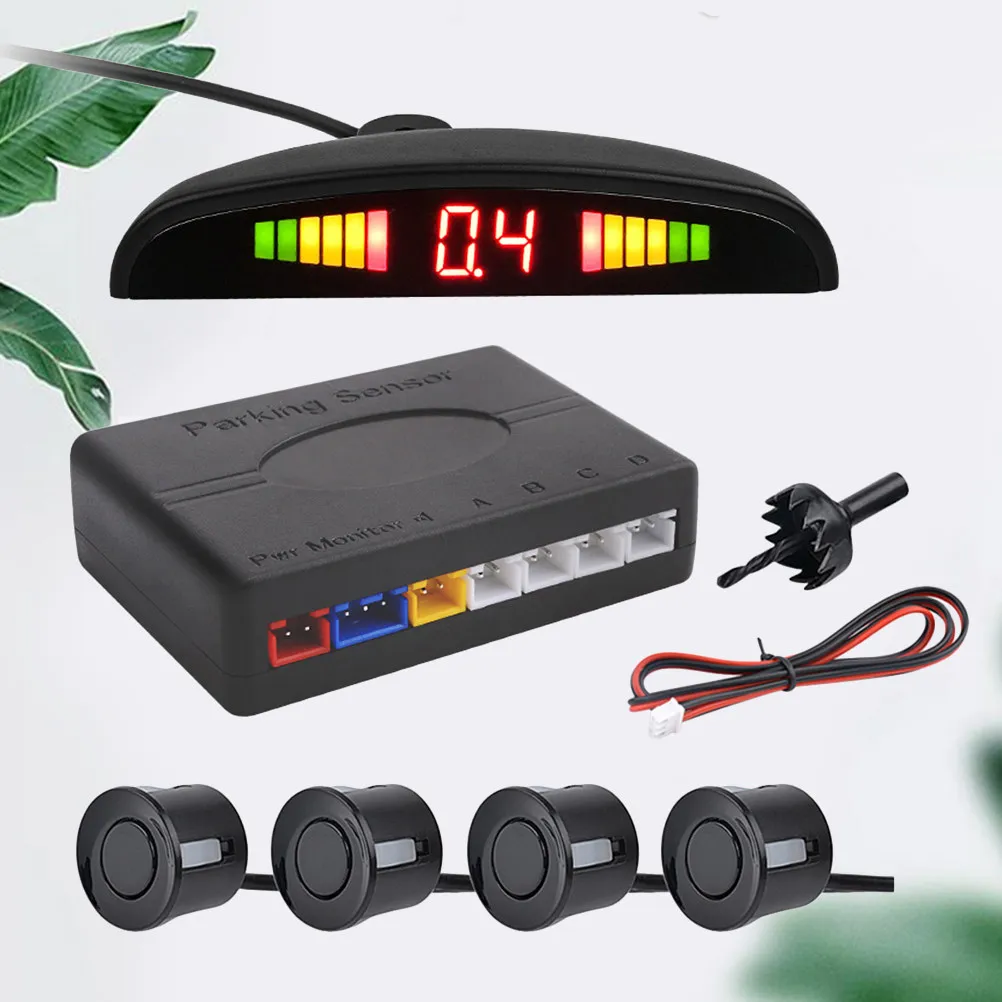 1Set Reversing Radar 4 Probe LED Display Parking Sensor System Black Car Rear Parking Warning Reverse Backup Safety
