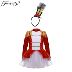 Kids Girls Circus Ringmaster Costume Set Long Sleeve Tutu Leotard Dress with  Top Hat Circus Lion Tamer Halloween Cosplay Dress