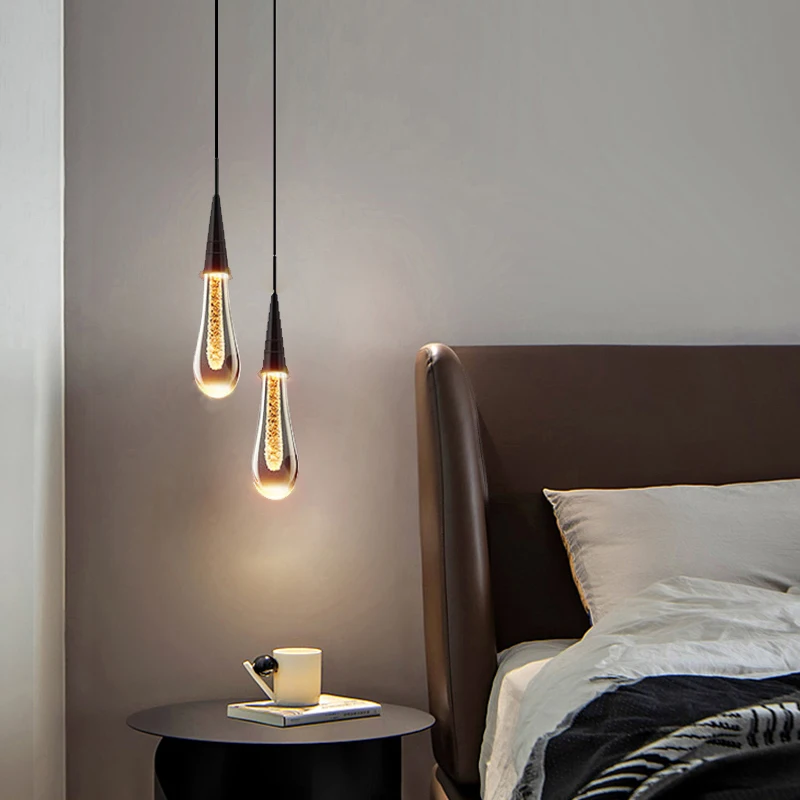 

Modern Water Drop Led Pendant Lamp Gold/Black/Brass Crystal Glass Pendant Light Living room Bedroom Bedside Small Chandelier
