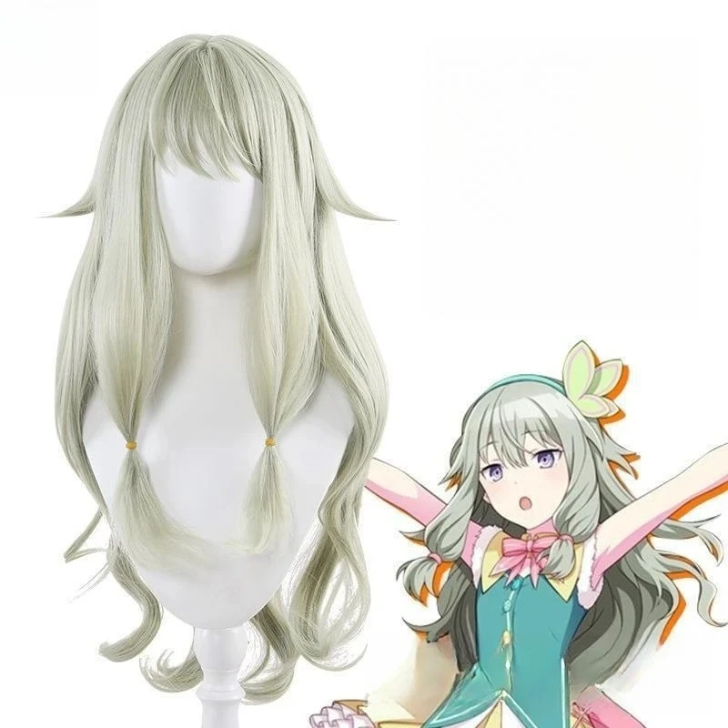 

World Color Nene Kusanagi Cosplay Wig, Ash Green Long Curly Twin Tails with Realistic Scalp
