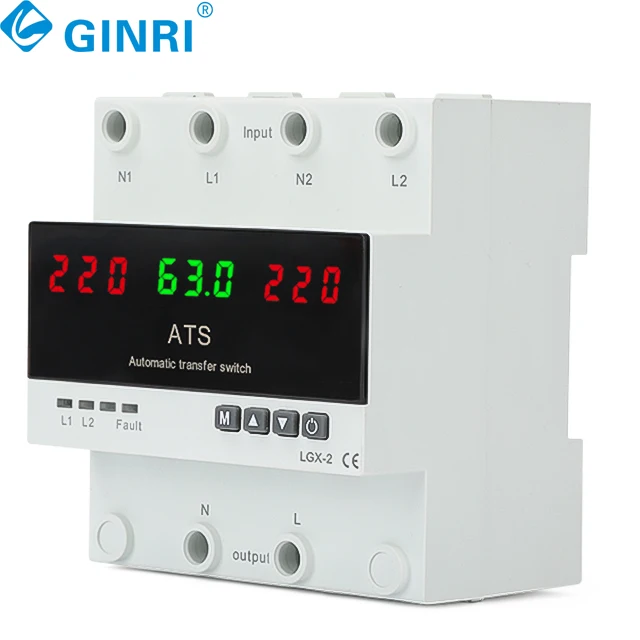 GINRI JMRD-DSX 63A 100A Transfer Switch Automatic Relay 3 Phase ATS with High/Low Voltage Protection Relay Home Use