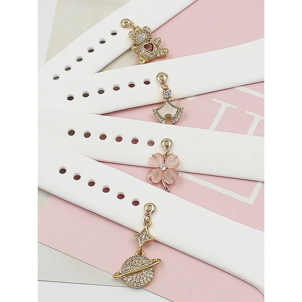 Compatible with Watch Silicone Strap Clover Bear Metal Charm Buckle Personalized Wristband Decorative Accessory