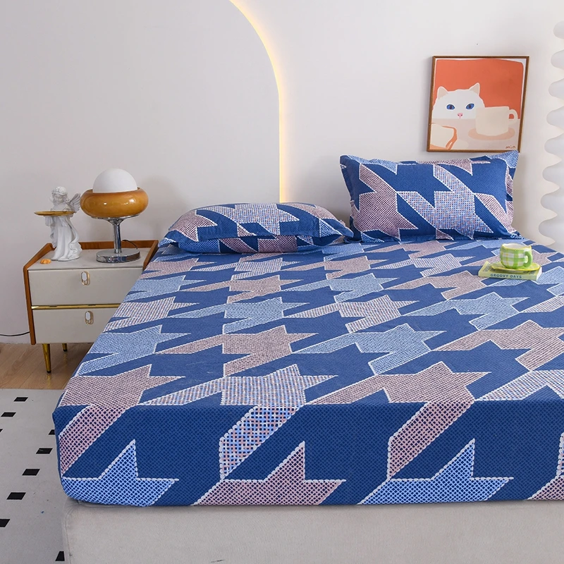 Set di lenzuola con angoli con motivo geometrico irregolare blu, biancheria da letto morbida e delicata sulla pelle con federe, copriletto per camera da letto per bambini adulti