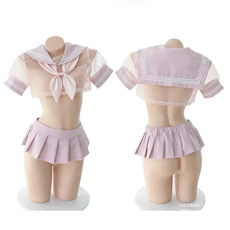 Disfraz de Cosplay Sexy para mujer, uniforme de marinero para estudiante, falda superior de Lolita transparente Kawaii, bragas, juego de rol erótico, conjunto de lencería erótica
