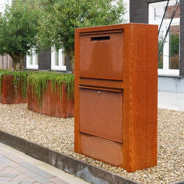 

JH-Mech Mailbox Boxes Residential Modern Outside Anti Theft Lockable Porch Curbside Standing Corten Steel Outdoor Mailbox