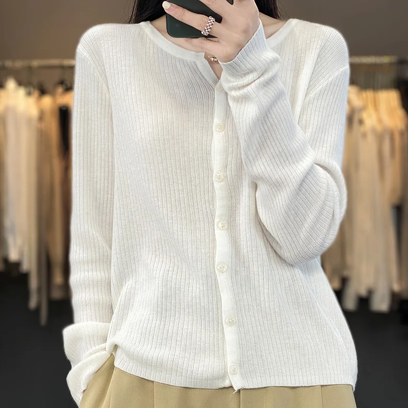 2024 Summer New Women's Round neck Cardigan, Long Sleeves, Sun Protection, Button up Knitwear, Air Conditioned Shirt, Thin Coat