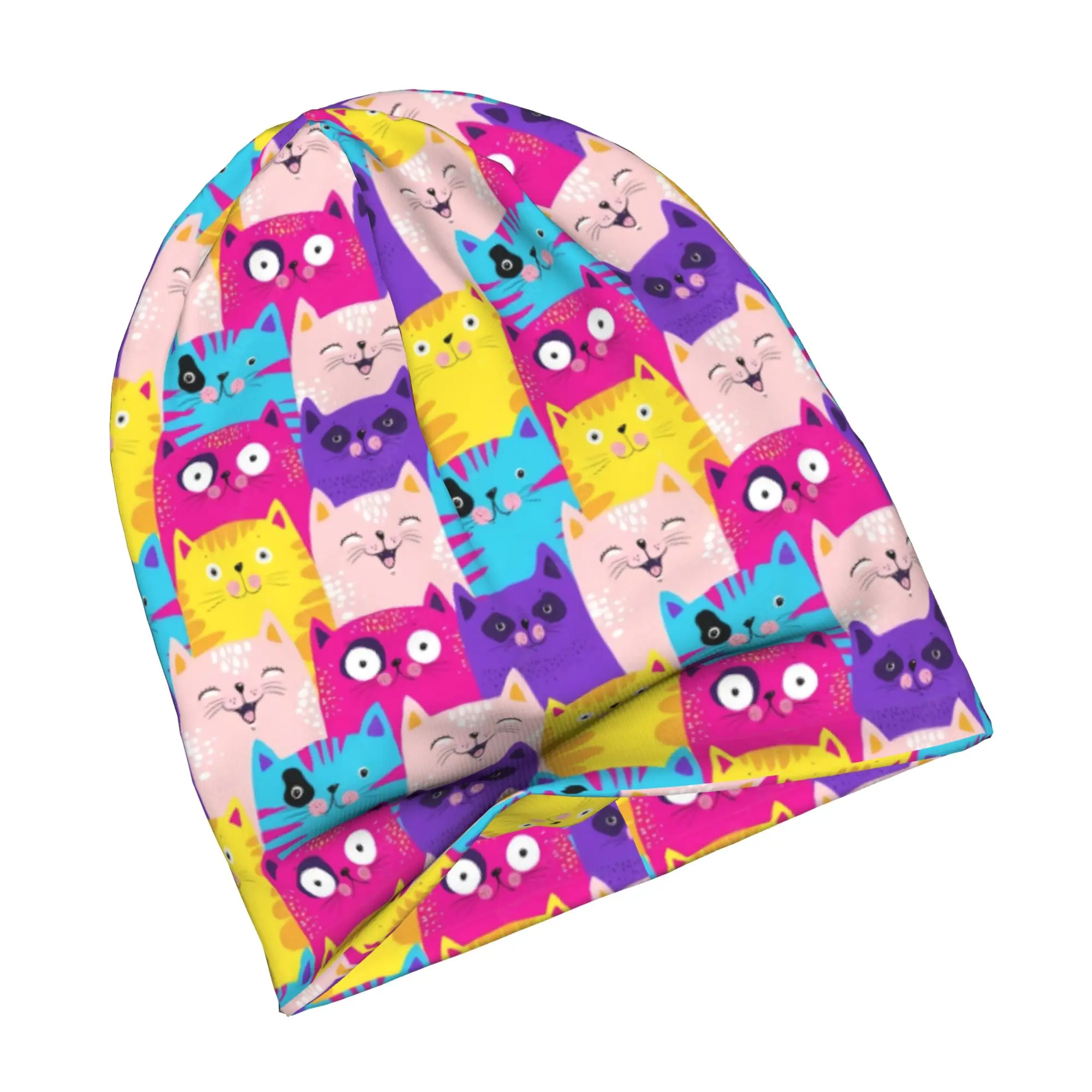 Funny Colourful Creative Cat Printed  Skullies Beanies Caps Fashion Winter Warm Women Men Knitted Hats Unisex Adult  Bonnet Hats