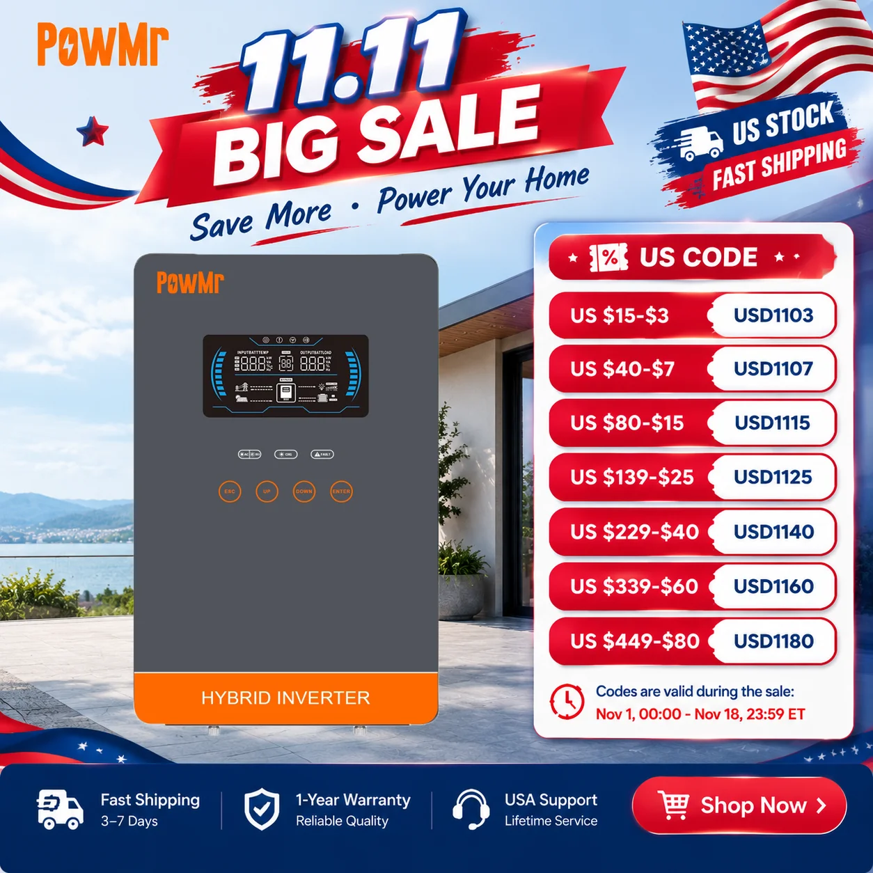 POWMr 4KW 24V Off-Grid Solar Inverter Charger Pure Sine Wave Inverter Built in 140A MPPT Max 5600W PV Wide PV 55 to 350V Li-BMS Comms with LCD Touchscreen Configurable Power Priority for Home RV Inver