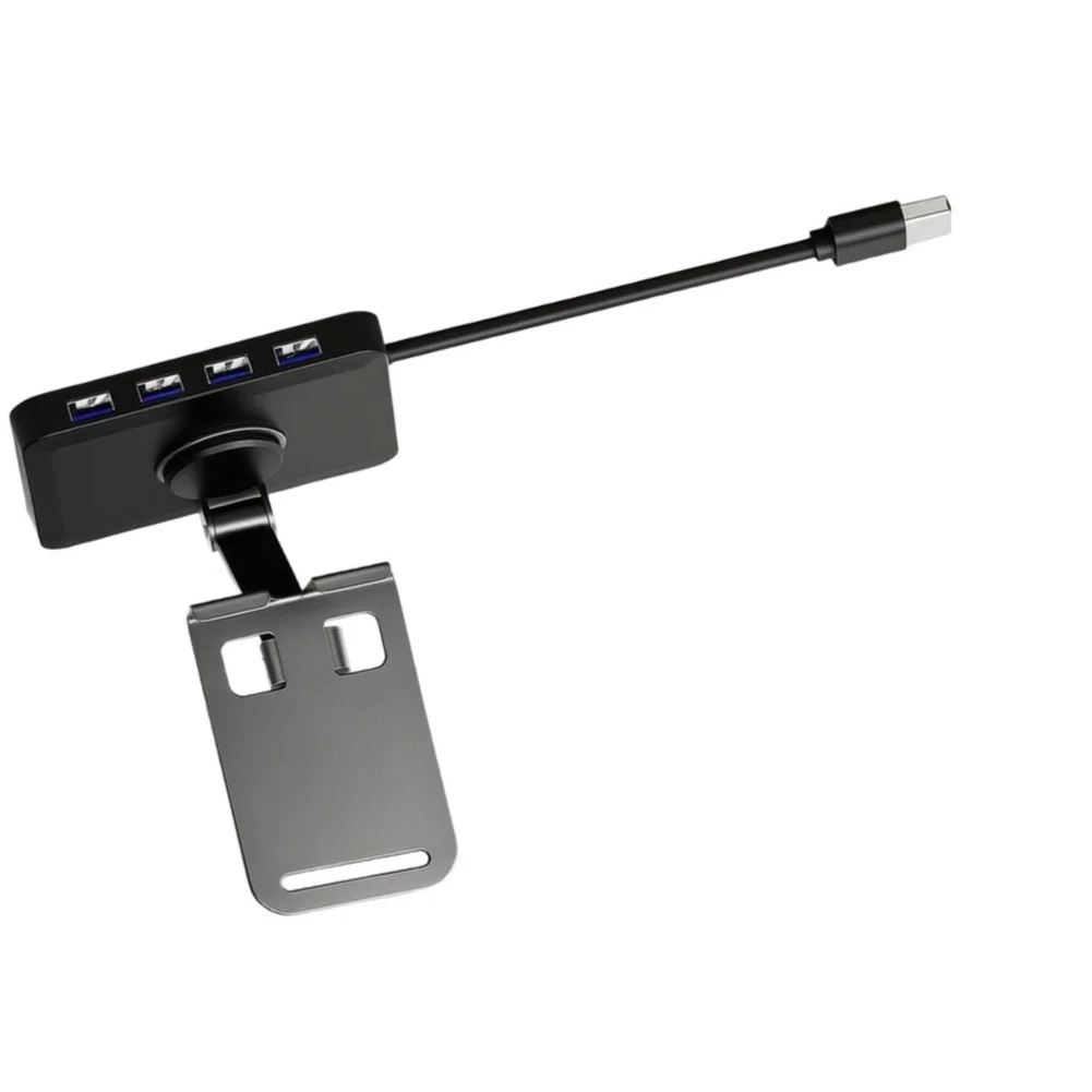 USB 3.0 Hub 4 Port Metal Phone Stand-360 Rotating Folding Dockings Station For Desktop Laptop Tablet Mobile Accessories Black