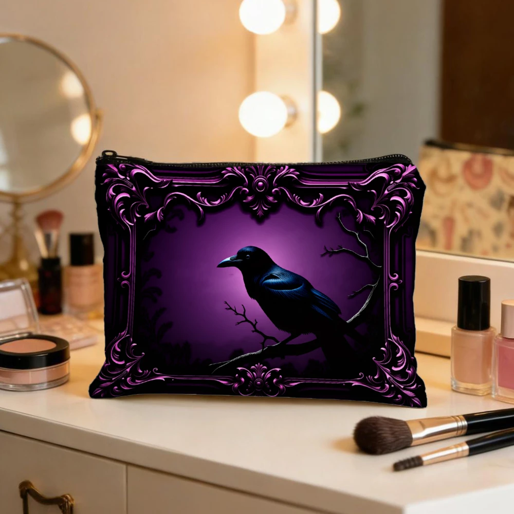 Purple Frame Raven Branch Gothic Makeup Bags for Girls Cosmetic Pouch Toiletry Bag Pencil Case Travel Storage