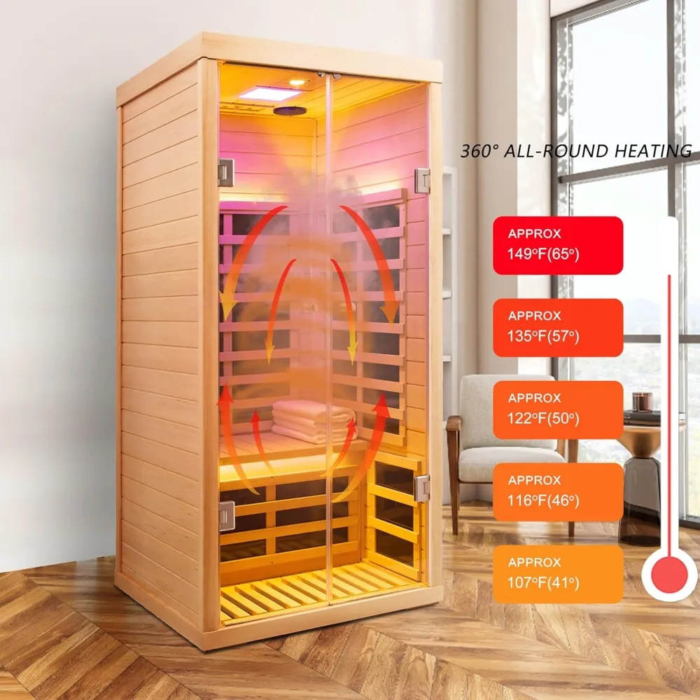 Sauna infrarroja para el hogar, spa de sauna interior personal de lujo, sauna infrarroja ultrabaja EMF de 1420w/120v, controles de panel de aplicación y LCD