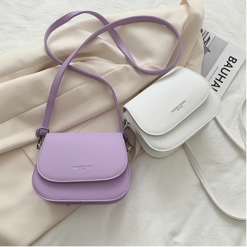 Purple Trendy Saddle Shoulder Bag Women PU Leather Crossbody Bags Simple Solid Color Flap Messenger Case Designer Handbags Pouch