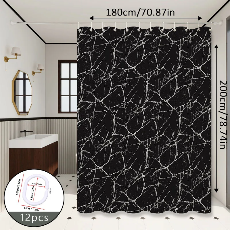 Nordic Style Light Luxury Black Marble Texture Bathroom Partition Curtain, Shower Curtain, Adding a High-End Charm to the Bathroom - view 5