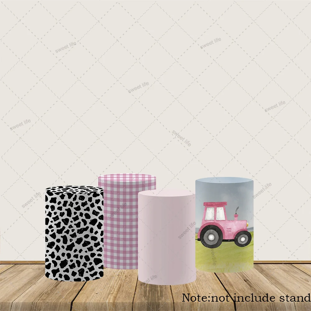 

Farm Theme Birthday Party Cylinder Cover Cow Grid Truck Baby Shower Background Photo Props