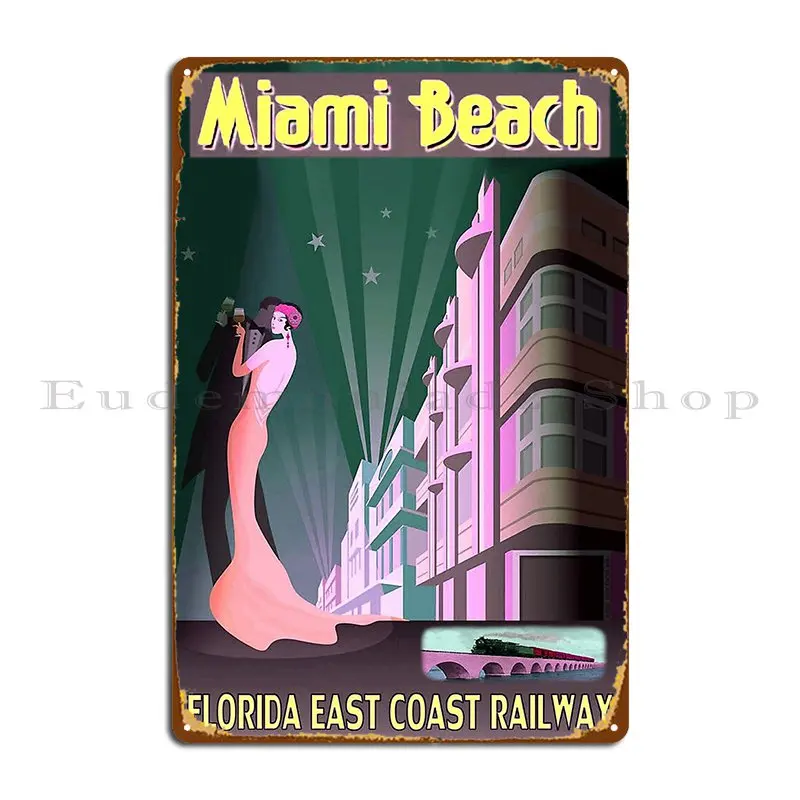 Miami Beach Vintage Art Deco Buildings Print Metal Plaque Cinema Club Pub Vintage Designs Tin Sign Poster