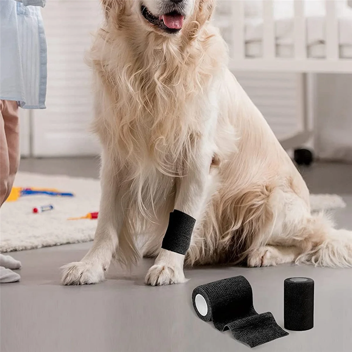 Bandage élastique auto-adhésif noir pour les blessures sportives et le traitement des animaux de compagnie, partenaires sportifs, 5 cm, 48 pièces