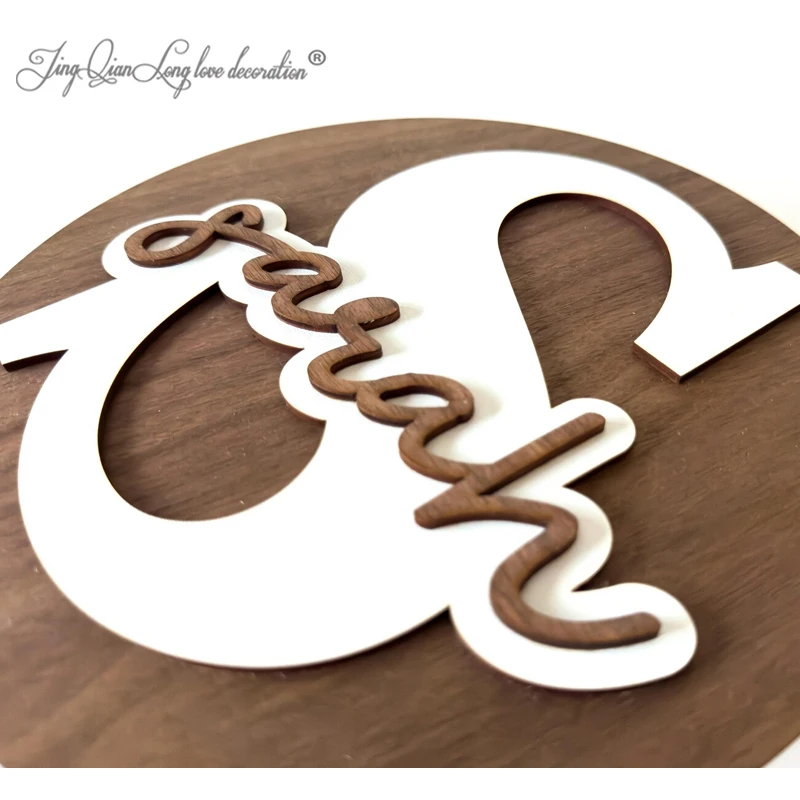 Custom Kids Door Sign - Personalized Wooden Name Plaque with Stand or Wall Mount - White, Walnut, Black, Modern Nursery Room Dec