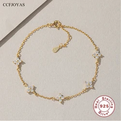 CCFJOYAS 100% 925 Sterling Silver Mini Flower Zircon Bracelet for Girl Minimalist 18k Gold Plated Lucky Bracelet Fine Jewelry