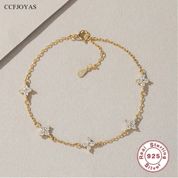 CCFJOYAS 100% 925 스털링 실버 미니 플라워 지르콘 팔찌, 미니멀리스트 18k 골드 도금 행운의 팔찌, 파인 주얼리 Best5 CCFJOYAS 100% 925 스털링 실버 미니 플라워 지르콘 팔찌, 미니멀리스트 18k 골드 도금 행운의 팔찌, 파인 주얼리 Best5