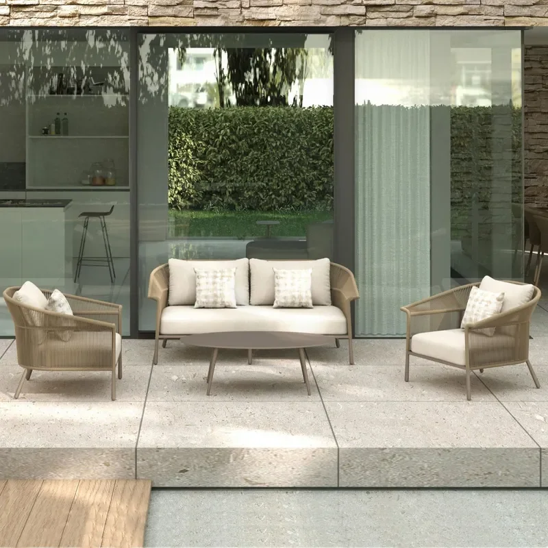 Customized Free Combination High-End Outdoor Furniture Set for Hotels and Villas Including Double Bench Metal Coffee Table