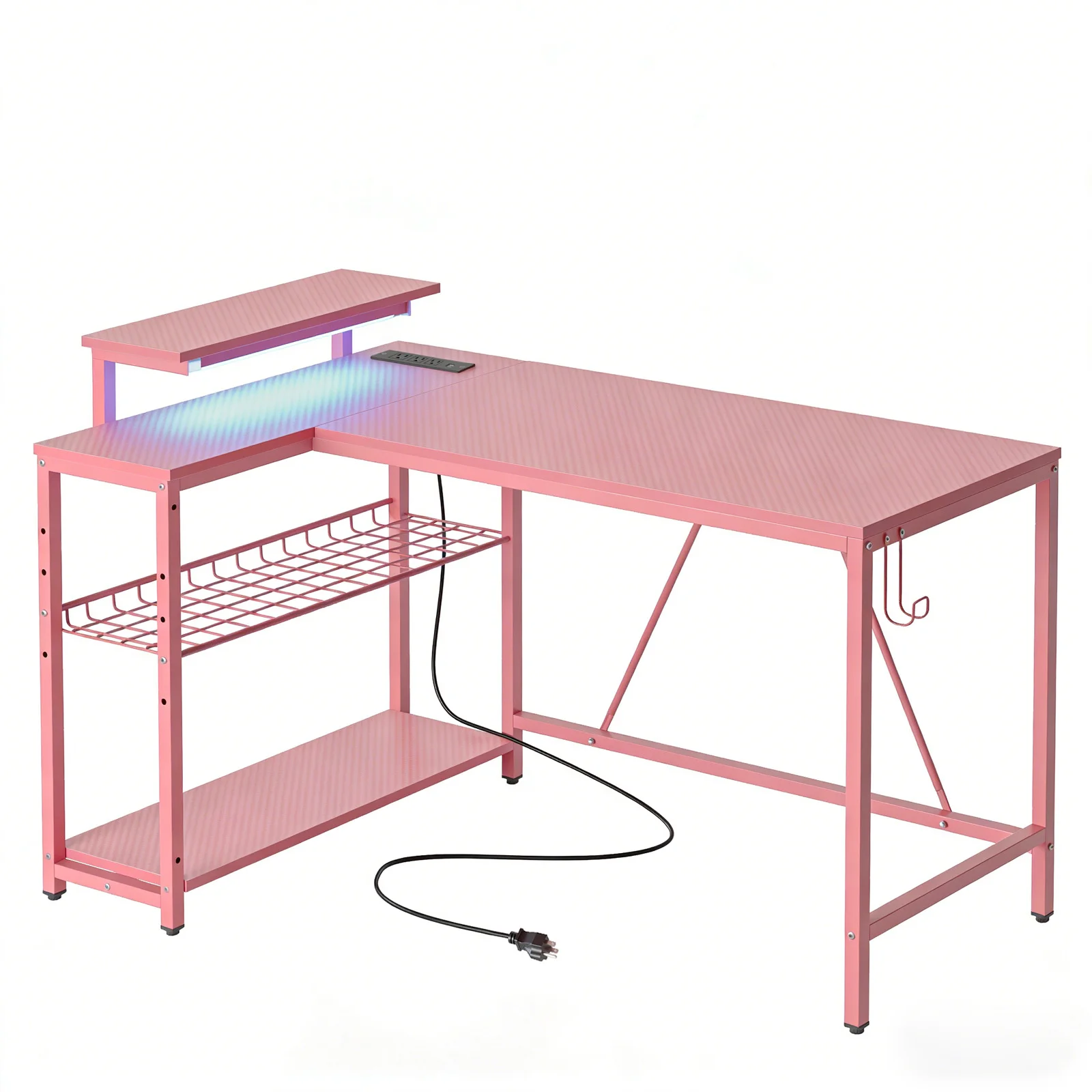 

Игровой стол NOST&HOST розового цвета, L-образный, с LED-подсветкой и розетками, 42-дюймовый угловой компьютерный стол с реверсивными полками и крючками, для дома, офиса, спальни