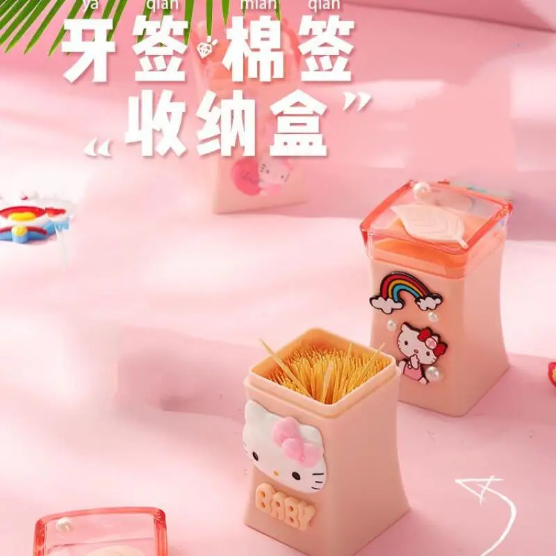 

Sanrio Cartoon Toothpick Box Hello Kitty Kawaii Toothpick Holder Cotton Swab Box Household Dining Table Portable Toothpick Box