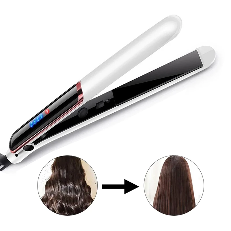 Plancha de pelo profesional, plancha de pelo iónica de cerámica con calentamiento rápido, plancha de pelo con pantalla Lcd de iones negativos