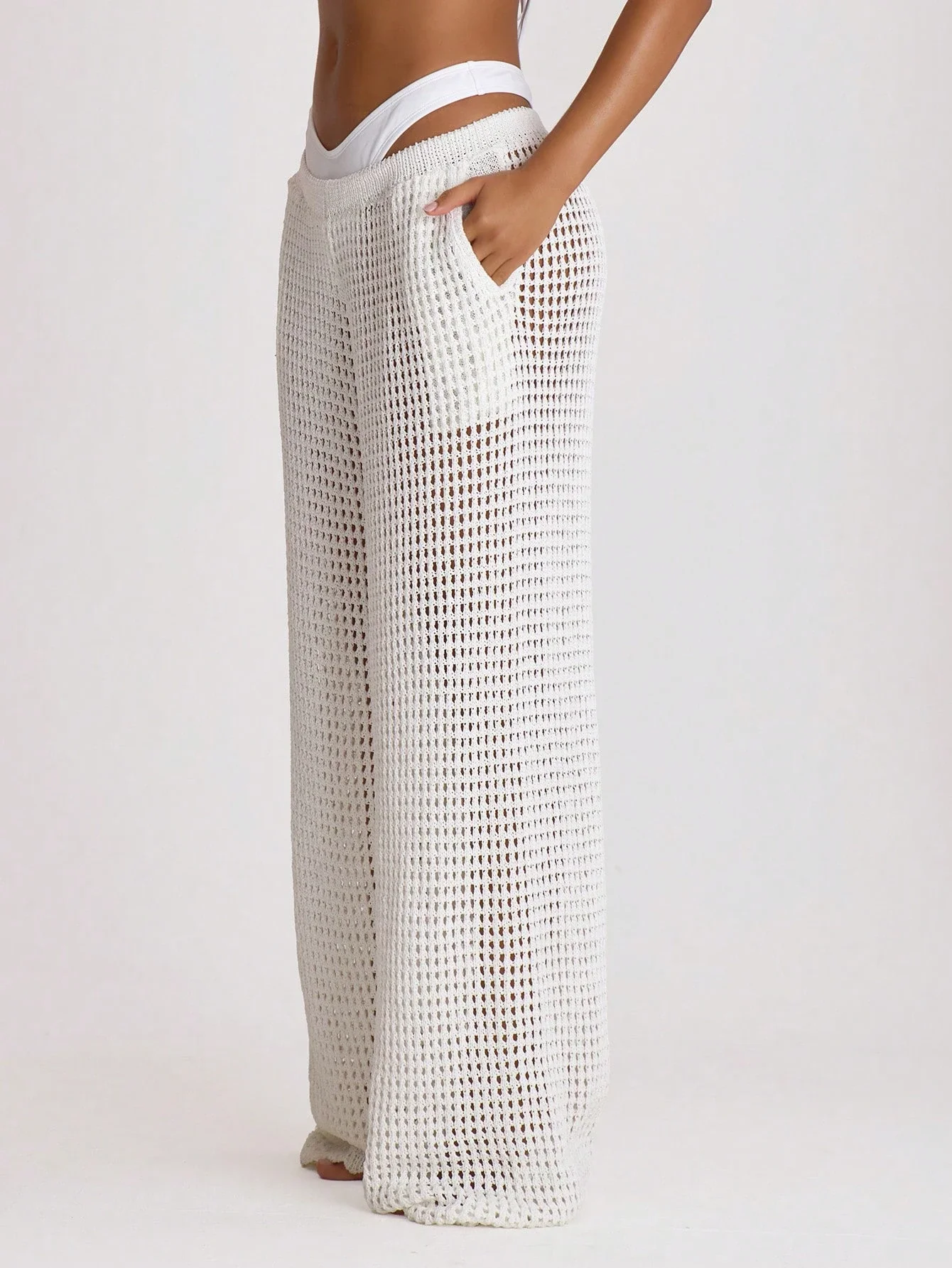 

Crochet Knit Wide Leg Cover Up Trousers Beach Summer Vacation Travel