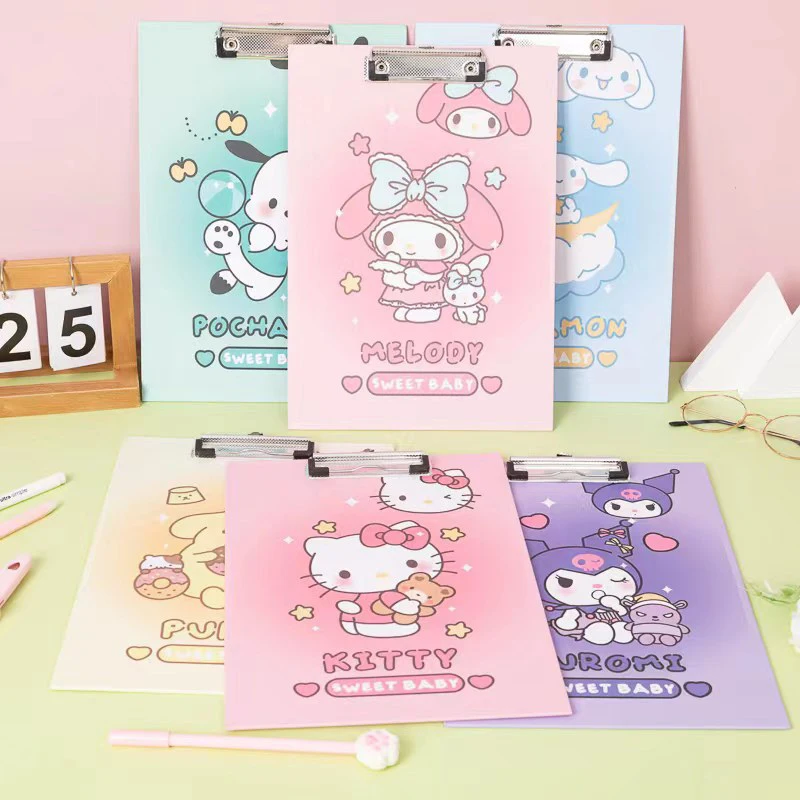 1Pc Anime Sanrio Figure Board Clip Files Test Papers Writing Hard Pad Hello Kitty My Melody Kuromi Student Write Stationery Gift