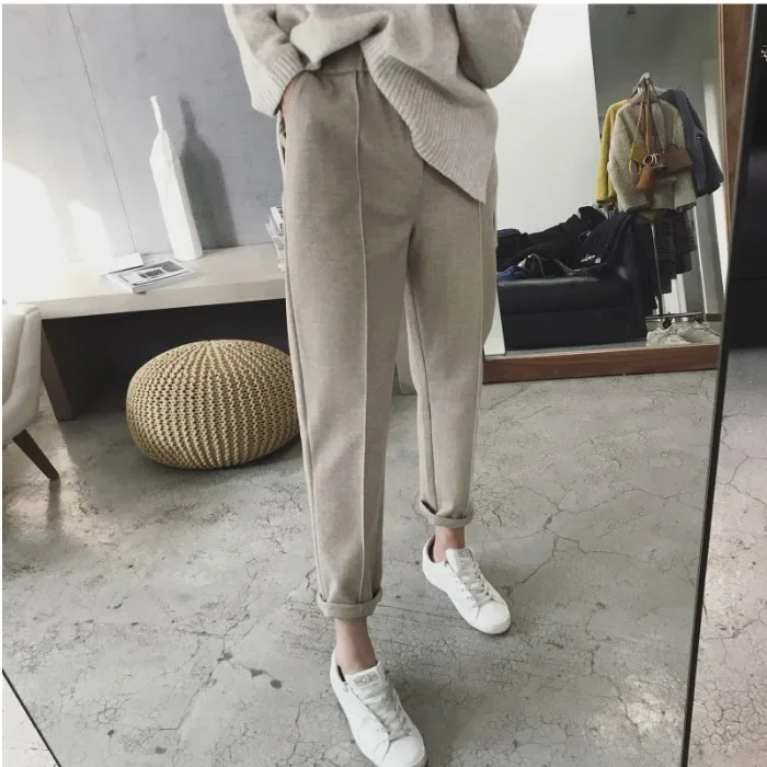 2024 Autumn/Winter New Plus Size Loose-Fit Korean Style Casual Nine-Point Smoke Pipe Pants Suit Harlem Pants Woolen Pants For Wo