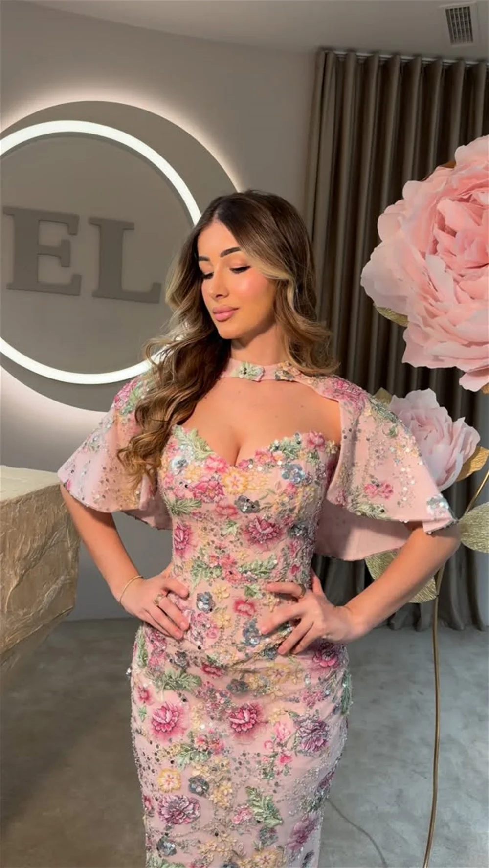 Contessa Custom evening dress Strapless Shawl Prom Dresses Floral Embroidery High Waist Vestidos De Noche Sheath Formal Evening image 4