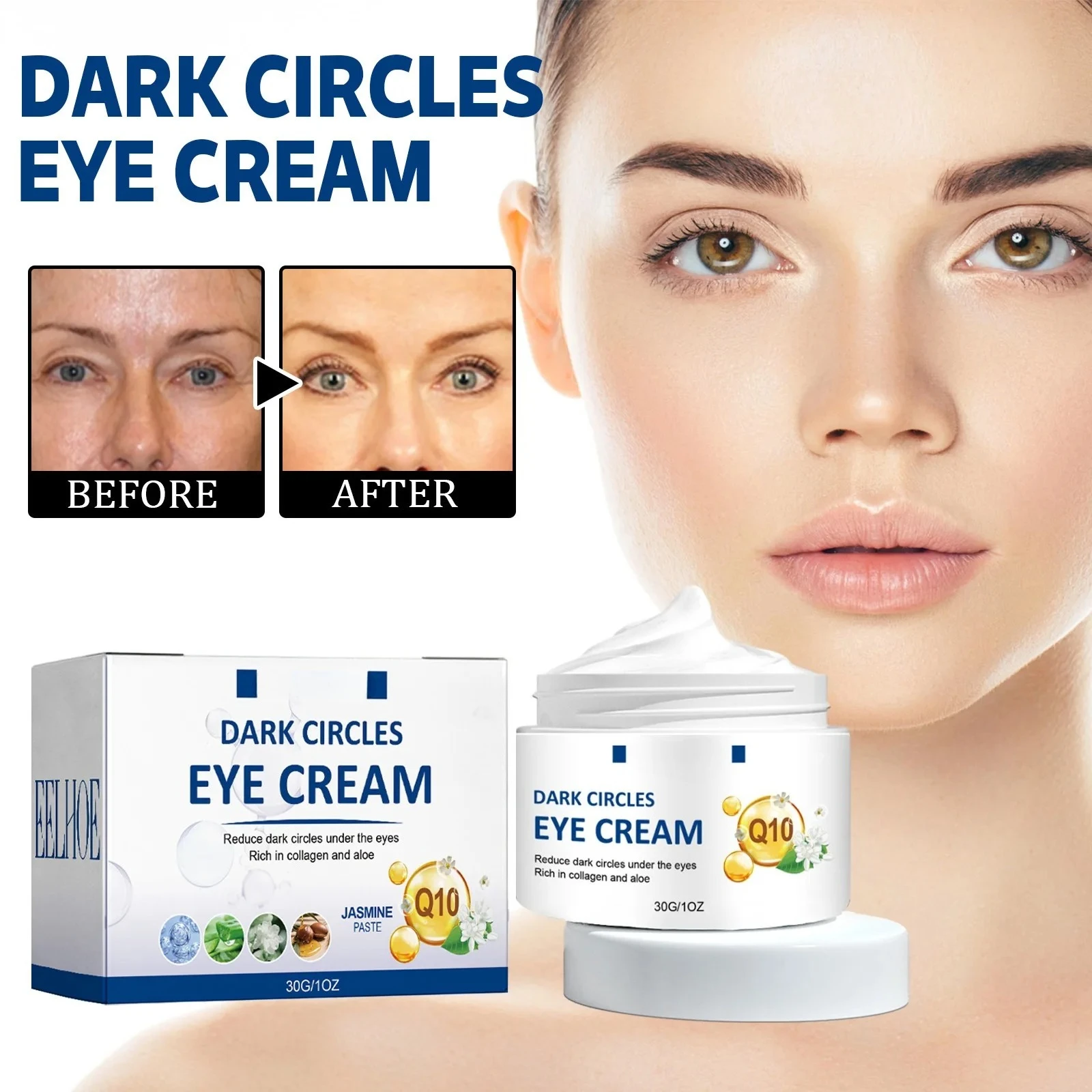 Crema de ojos con colágeno para levantar y reafirmar: suaviza las arrugas, reduce las ojeras, hidrata e ilumina el área de los ojos. Producto para la piel.