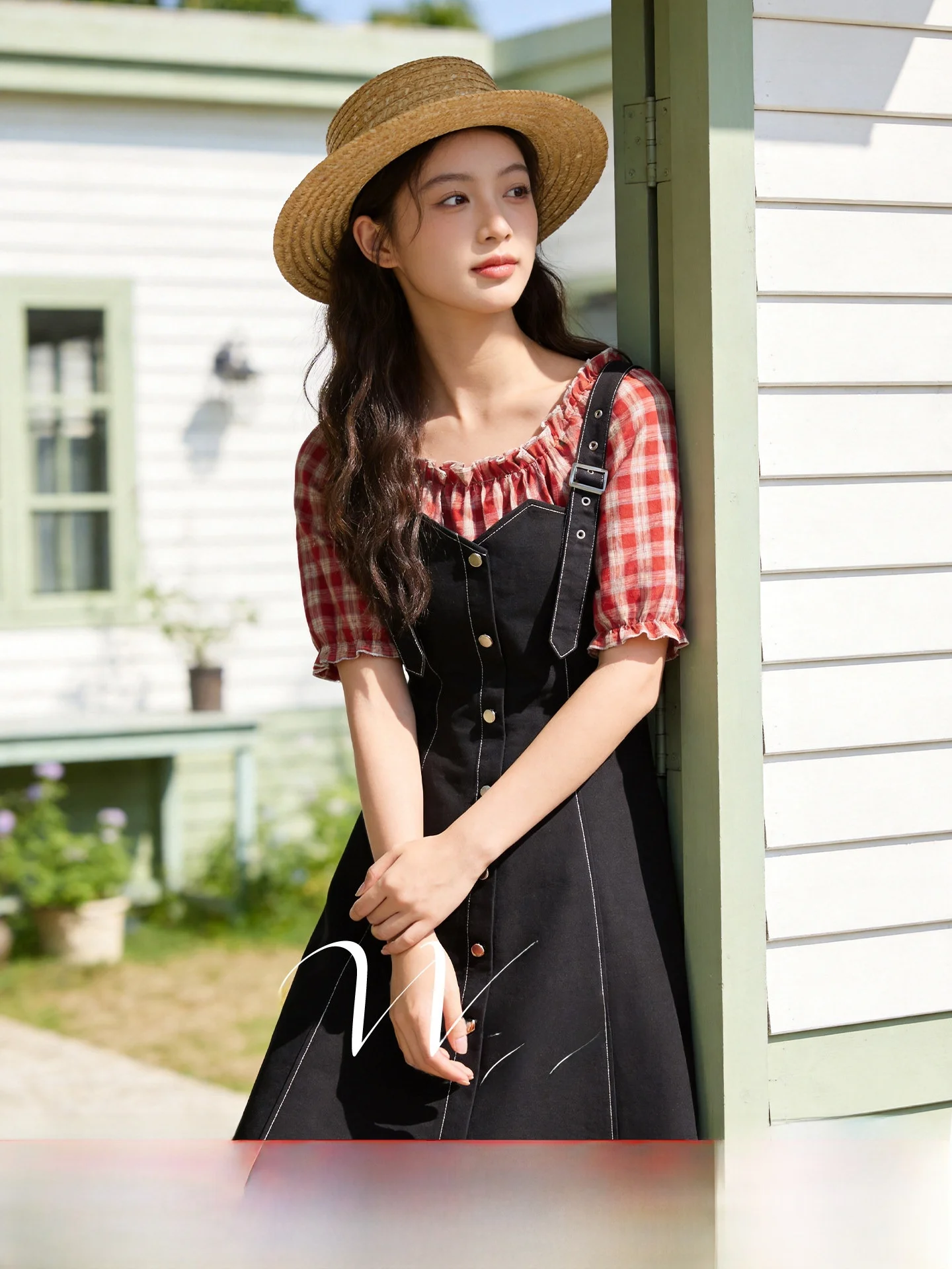 

Потрясающий женский модный комплект большого размера: летний топ на одно плечо в клетку и комбинезон с высокой талией, А-силуэт, из полиэфирного волокна, коллекция 2026 года