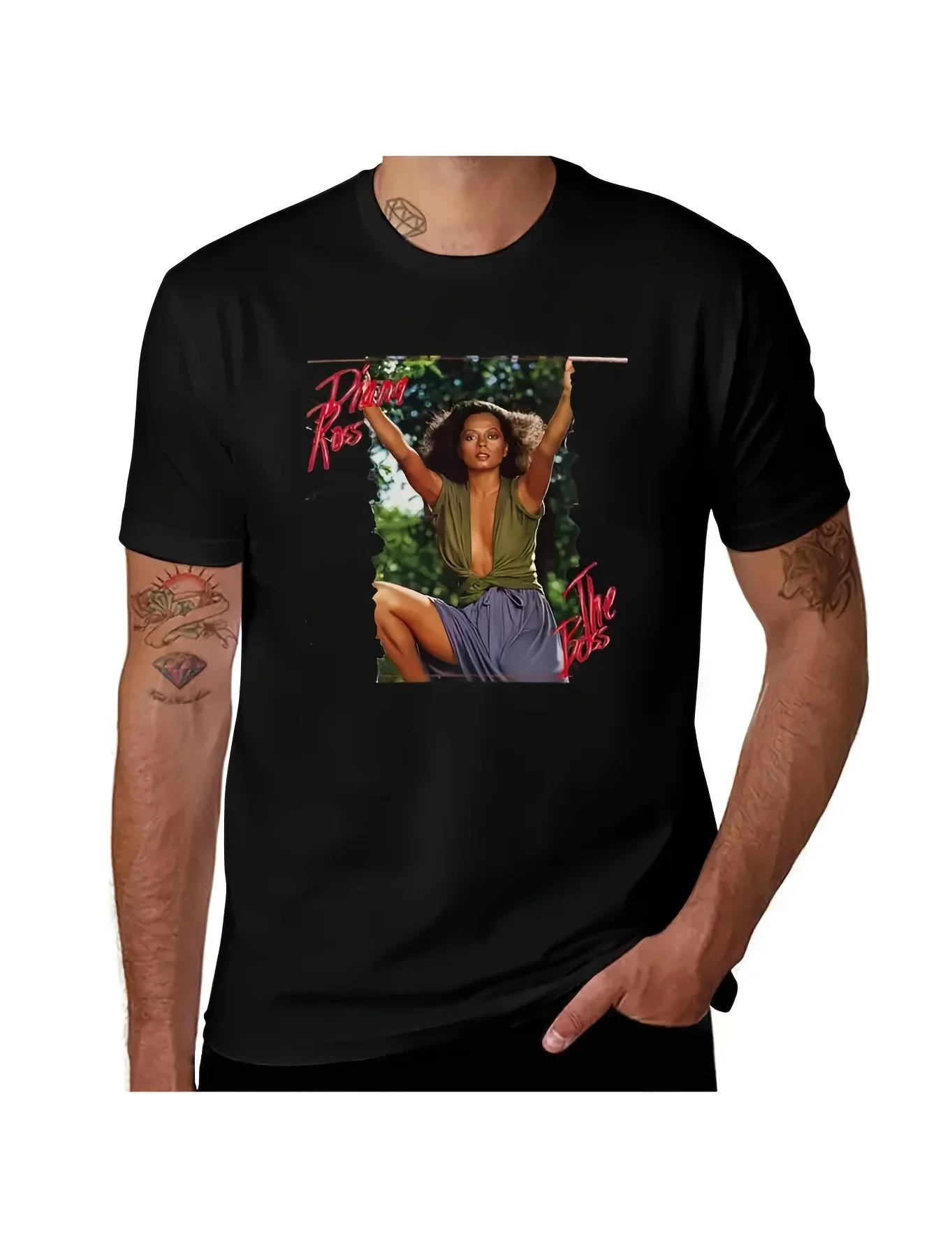 Men's Diana Ross Iconic Signature Print T-Shirt - 100% Cotton Soft Retro Iconic Diana Ross Face Suitable for Casual Streetwear, Daily Wear, Gift for Fans, Machine Washable Unisex Tee