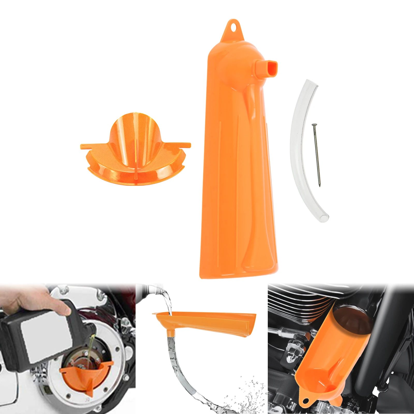Embudo para Filtro de Aceite Antigoteo, Herramienta para Cambio de Aceite y Kit de Manguera Naranja, Compatible con Harley Dyna 99-17, para Modelos Touring y Trike 99-15