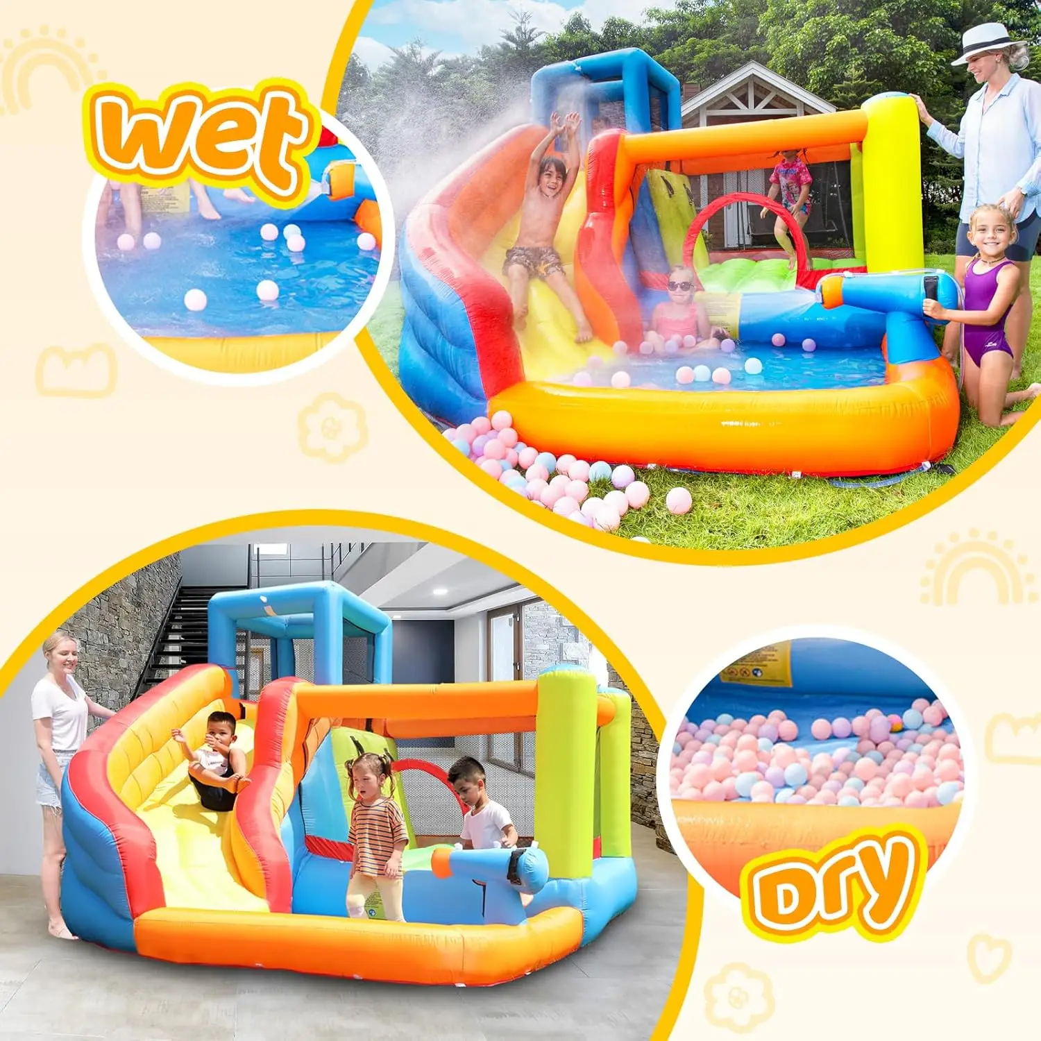 Inflatable Bounce House with Slide,Inflatable Water Slide for Big Kids, Bouncy House Water Park Combo for Kids