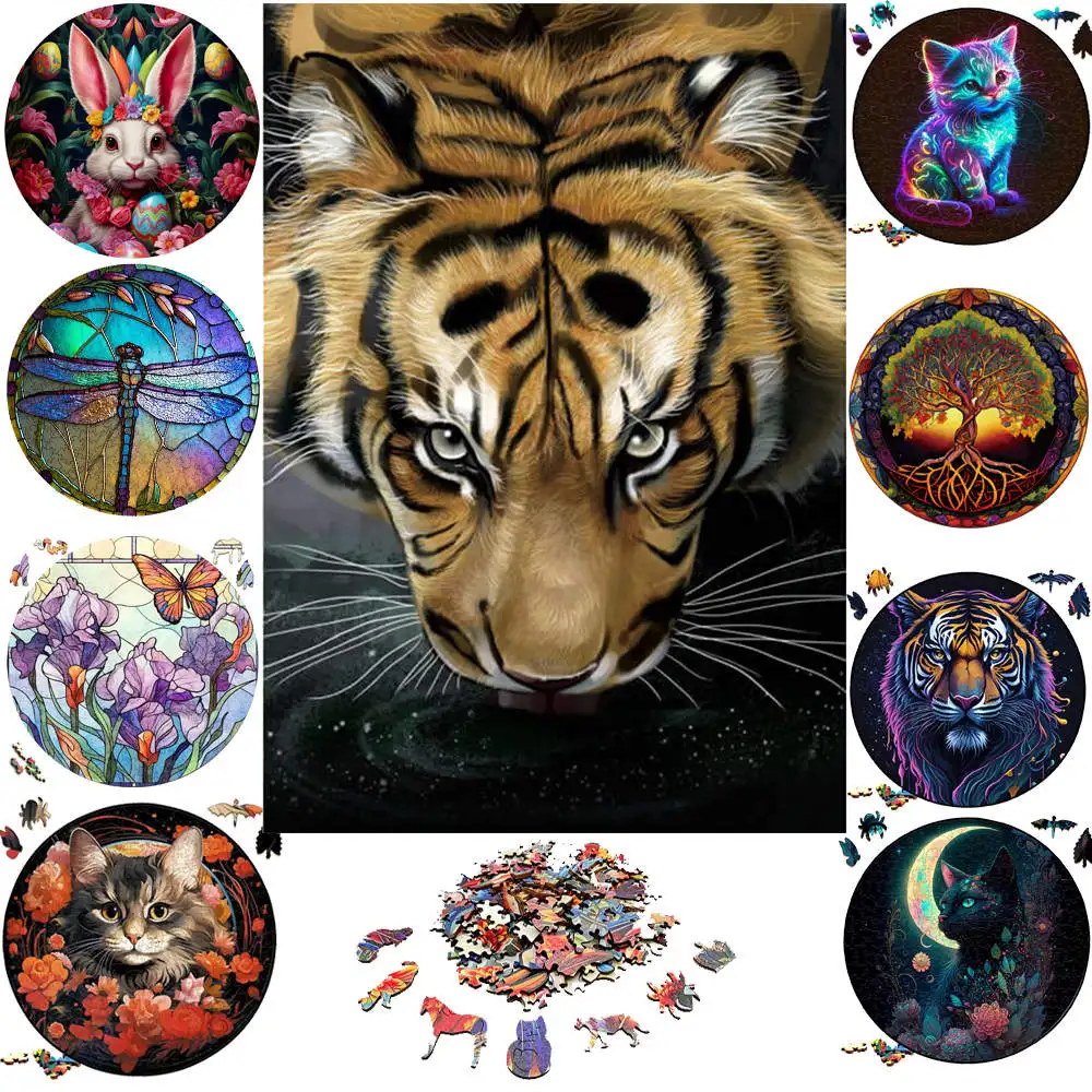 

Fierce Tiger Wooden Animal Decompressed Puzzle for Adult Kids Lovely Dragon High Quality Puzzle Brain Twister Family Party Toys